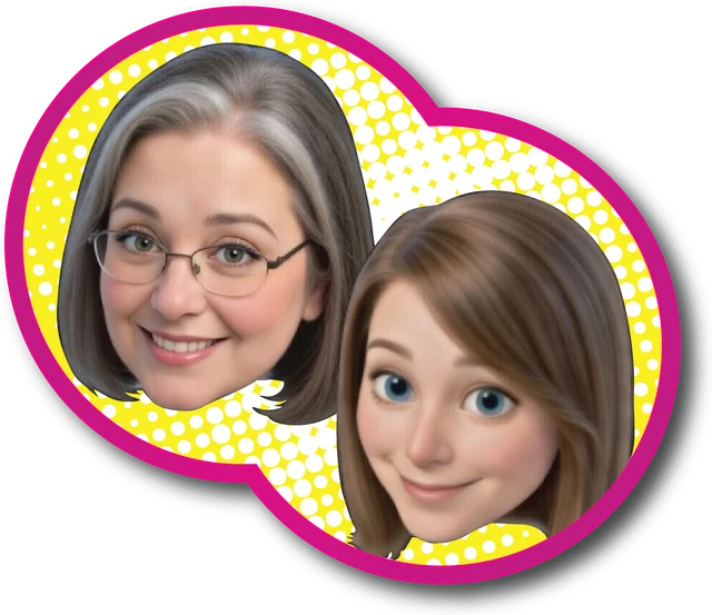 Cartoon portraits of hosts Tonya and Stacey